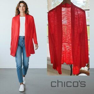 Chico's Longline Shawl Collar Open Cardigan Slub Texture Red Size 2 (Large)